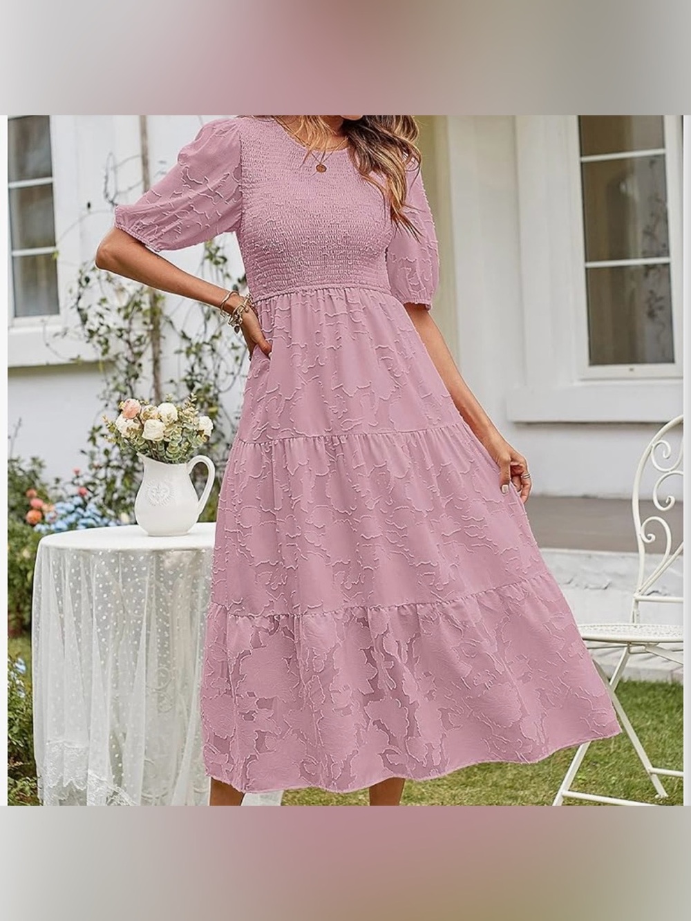 Merokeety Smocked Tiered Midi Dress